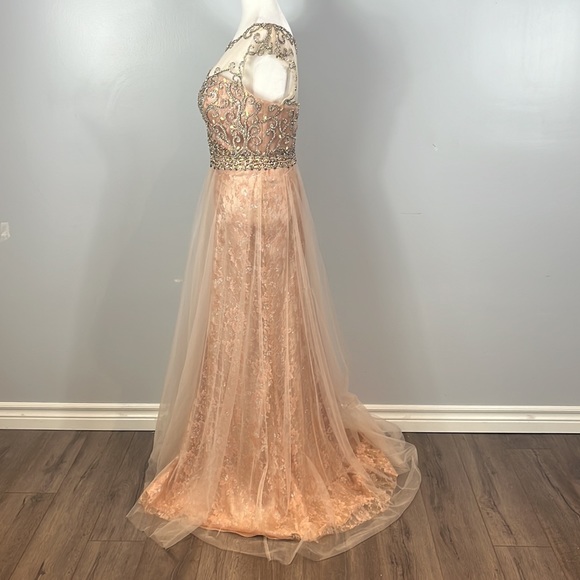 Tony Bowls Evenings Long Beaded Lace and Tulle Dress Gown - Picture 6 of 17